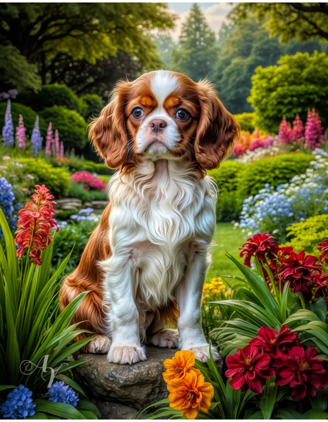 Cavalier King Charles Spaniel Puppy Portrait Paintings