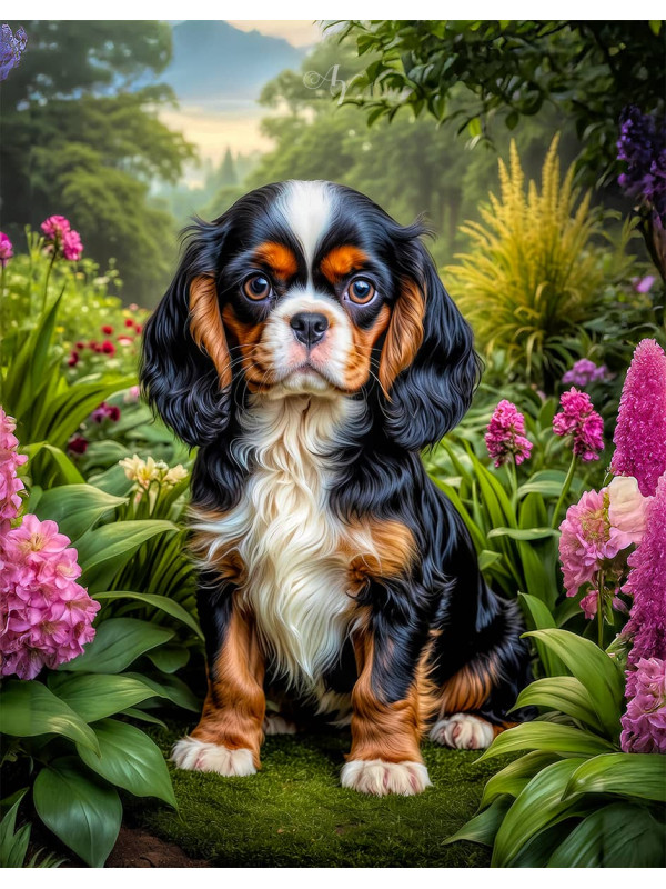 Cavalier King Charles Spaniel Puppy Portrait Paintings