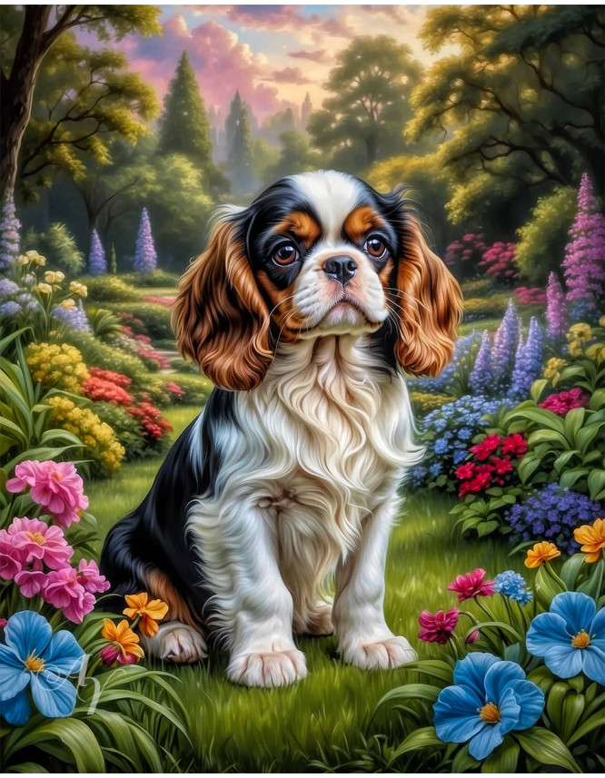 Cavalier King Charles Spaniel Puppy Portrait Paintings