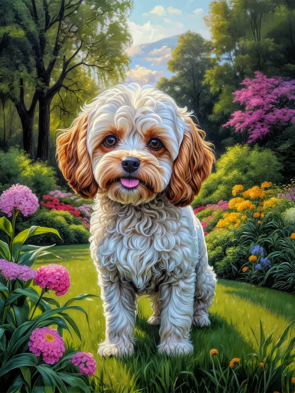 Cavapoo Dog and Puppy Portrait Paintings