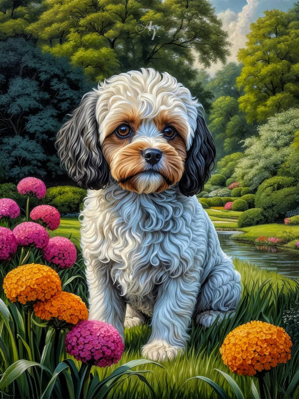 Cavapoo Dog and Puppy Portrait Paintings