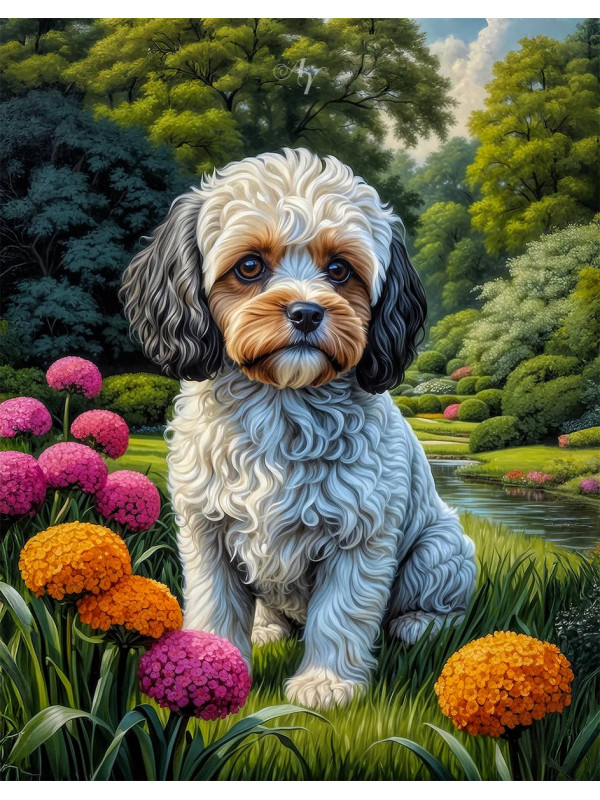Cavapoo Dog and Puppy Portrait Paintings