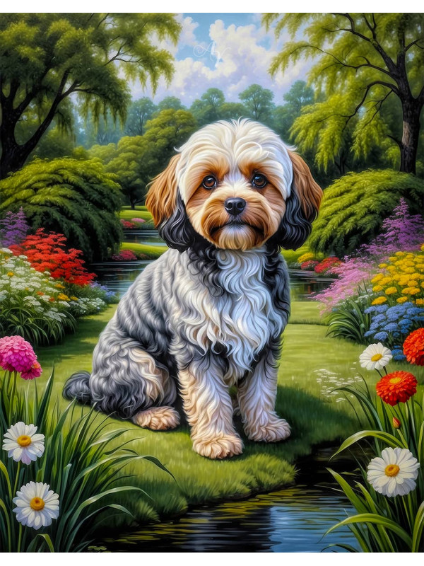 Cavapoo Dog and Puppy Portrait Paintings