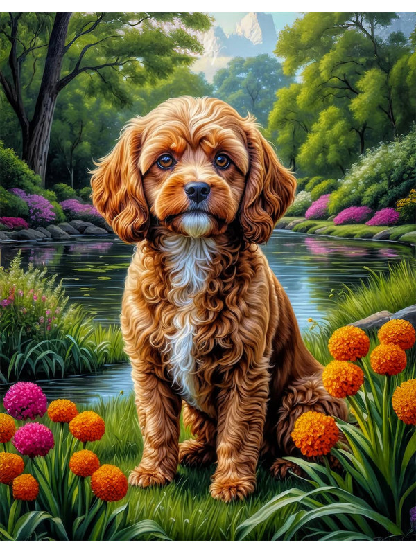 Cavapoo Dog and Puppy Portrait Paintings