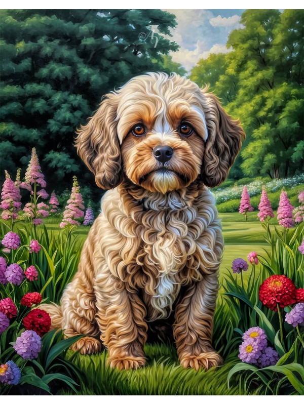 Cavapoo Dog and Puppy Portrait Paintings