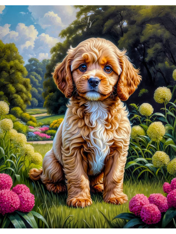 Cavapoo Dog and Puppy Portrait Paintings
