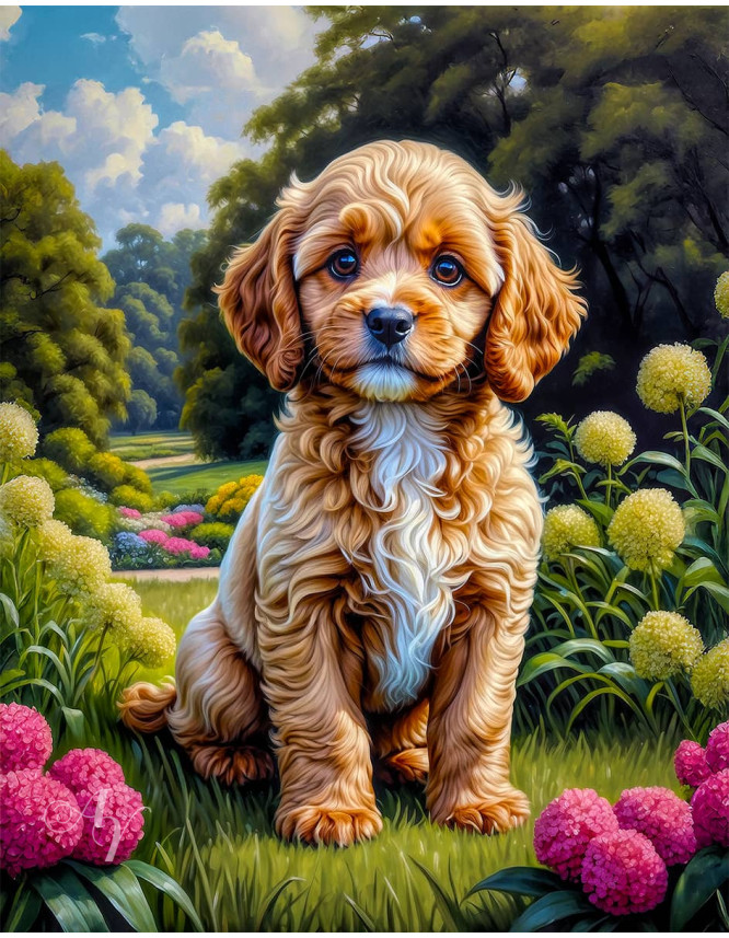 Cavapoo Dog and Puppy Portrait Paintings