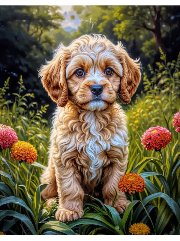 Cavapoo Dog and Puppy Portrait Paintings