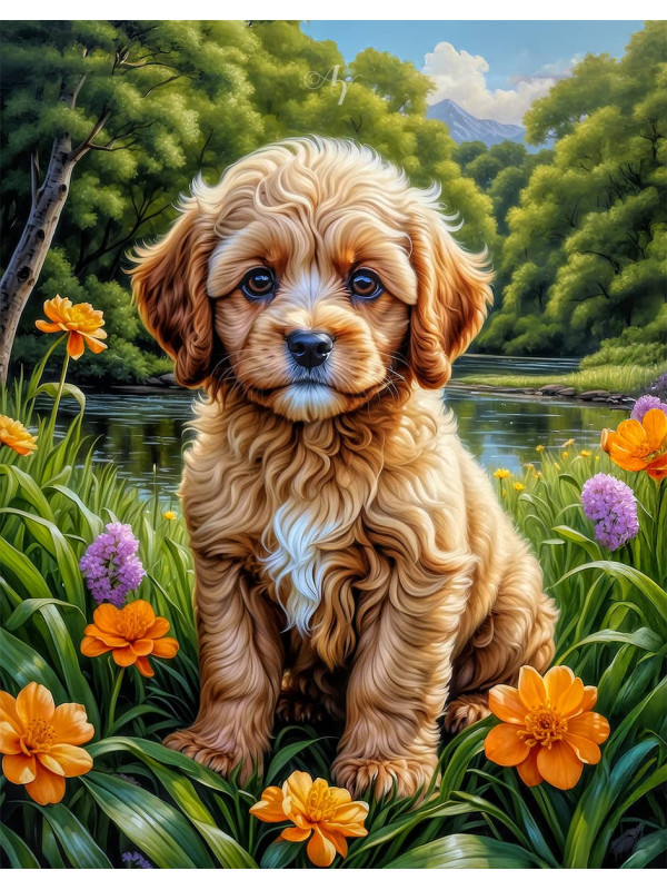 Cavapoo Dog and Puppy Portrait Paintings