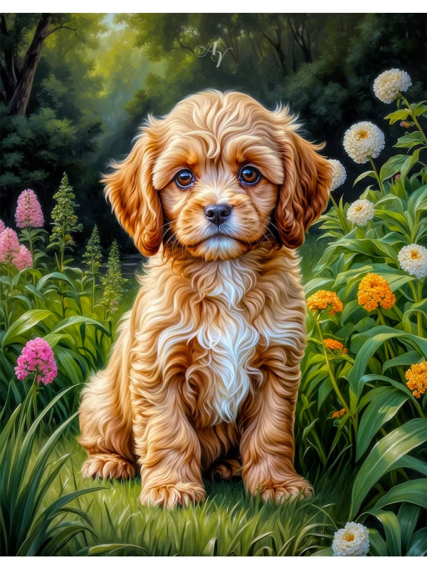 Cavapoo Dog and Puppy Portrait Paintings