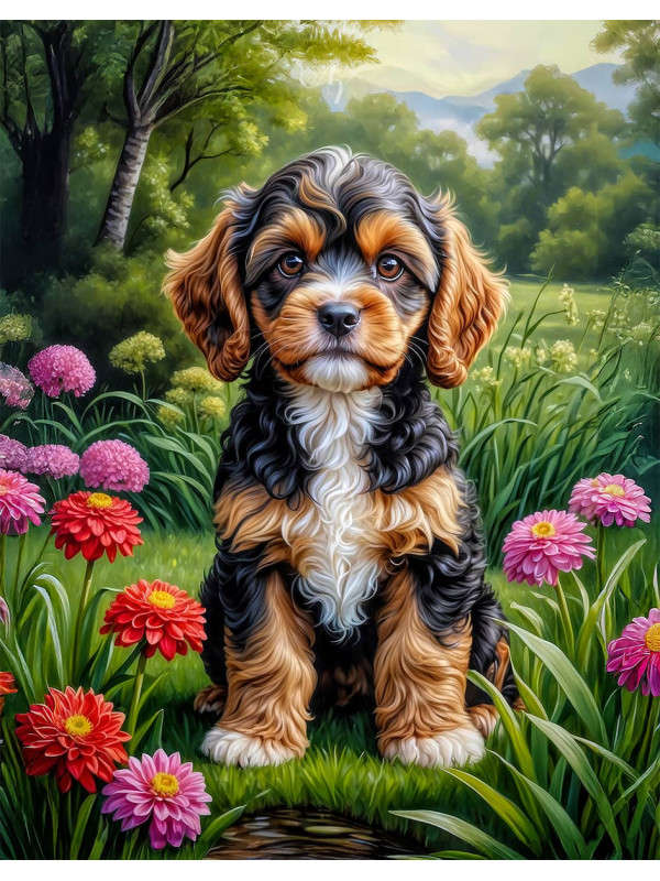Cavapoo Dog and Puppy Portrait Paintings