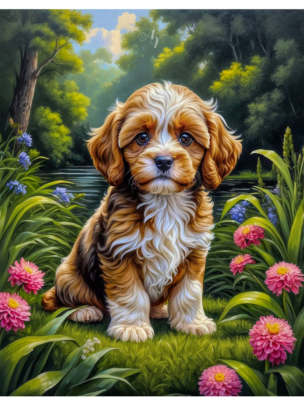 Cavapoo Dog and Puppy Portrait Paintings