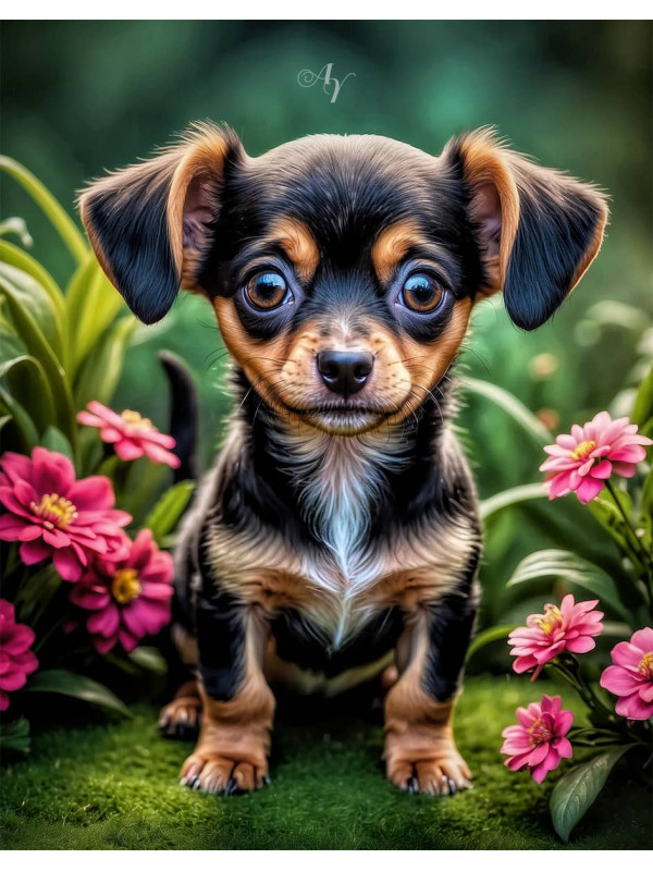 Chiweenie Puppy Portrait Paintings