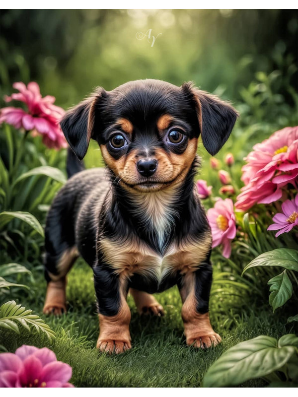 Chiweenie Puppy Portrait Paintings