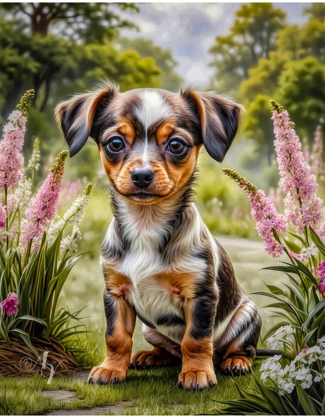 Chiweenie Puppy Portrait Paintings