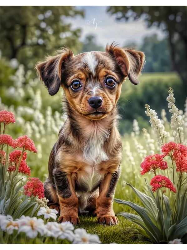 Chiweenie Puppy Portrait Paintings