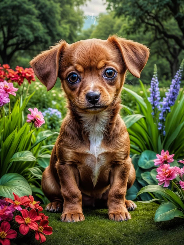 Chiweenie Puppy Portrait Paintings