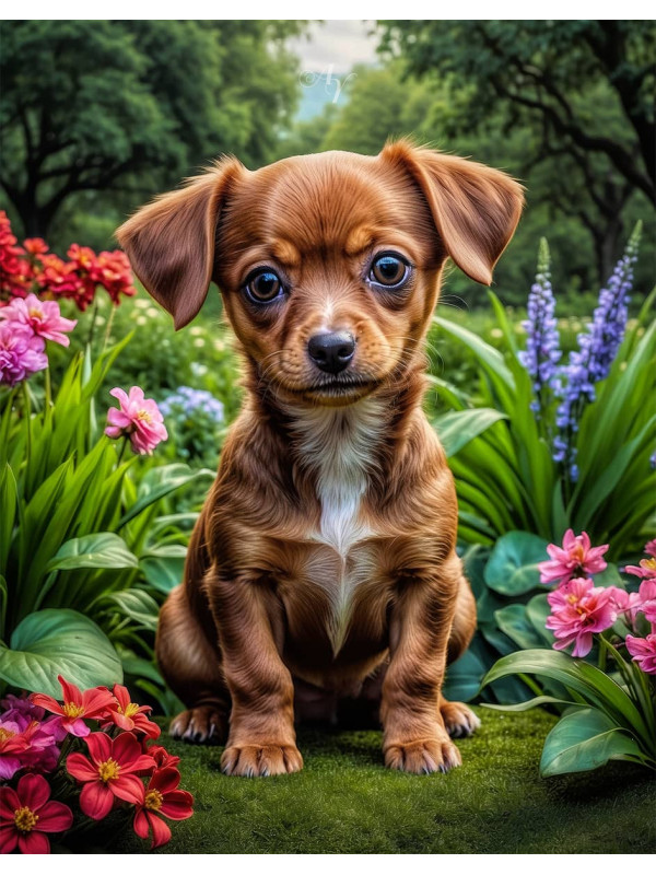 Chiweenie Puppy Portrait Paintings