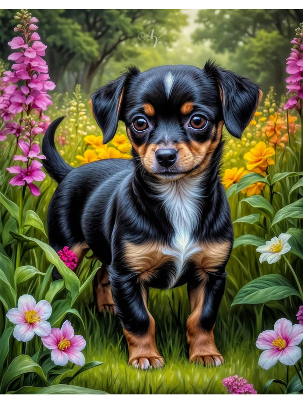 Chiweenie Puppy Portrait Paintings