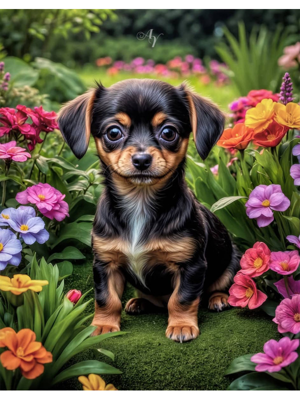Chiweenie Puppy Portrait Paintings