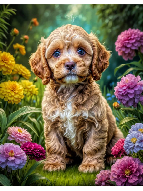 Cockapoo Puppy Portrait Paintings