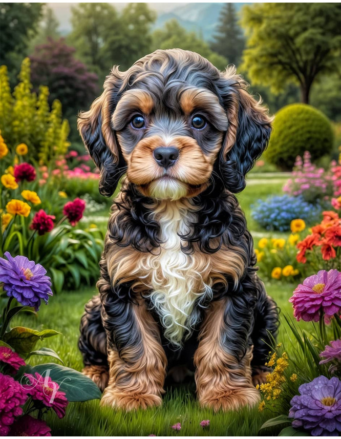 Cockapoo Puppy Portrait Paintings