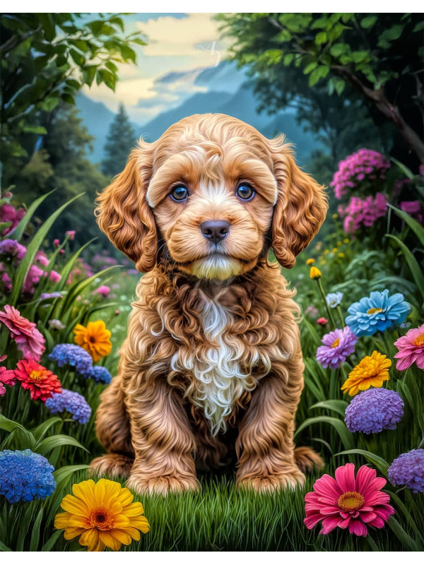 Cockapoo Puppy Portrait Paintings