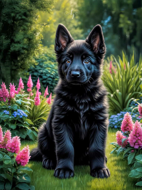 German Shepherd Puppy Portrait Paintings