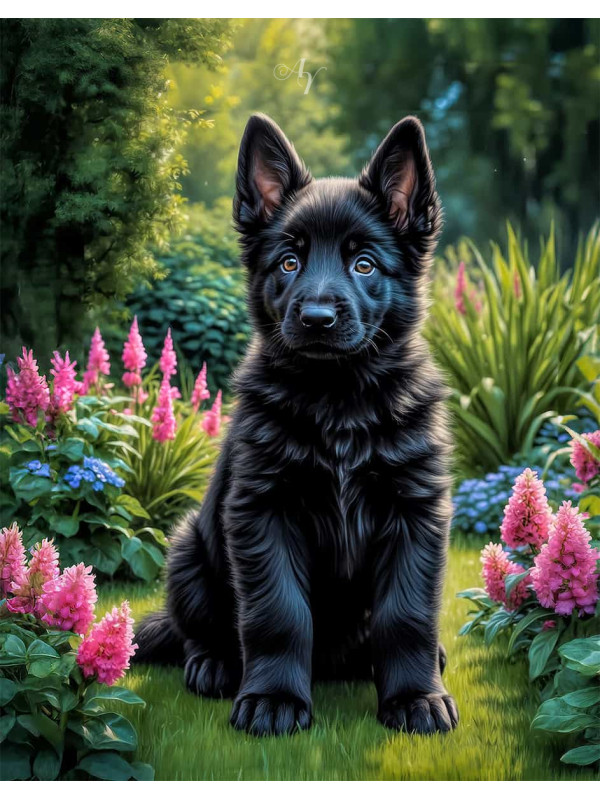 German Shepherd Puppy Portrait Paintings