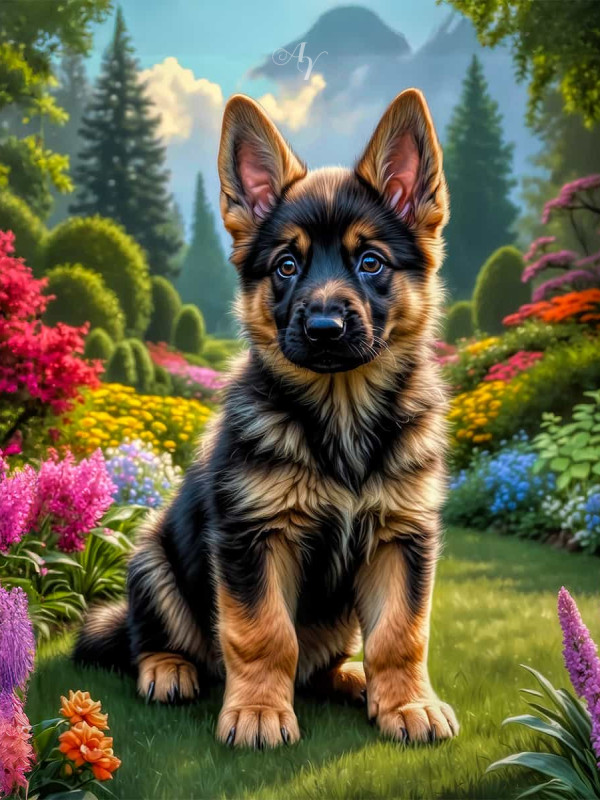 German Shepherd Puppy Portrait Paintings