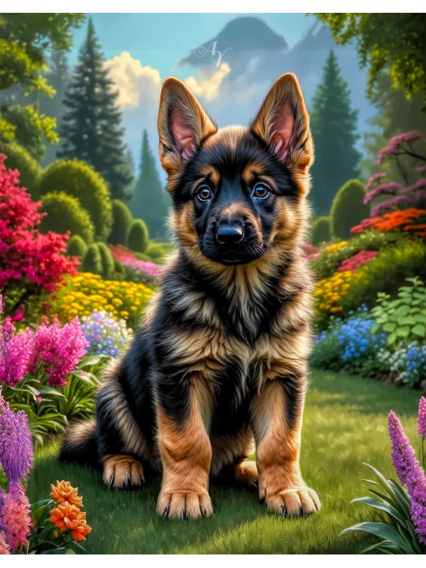 German Shepherd Puppy Portrait Paintings