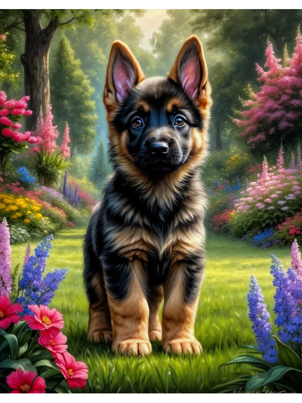 German Shepherd Puppy Portrait Paintings