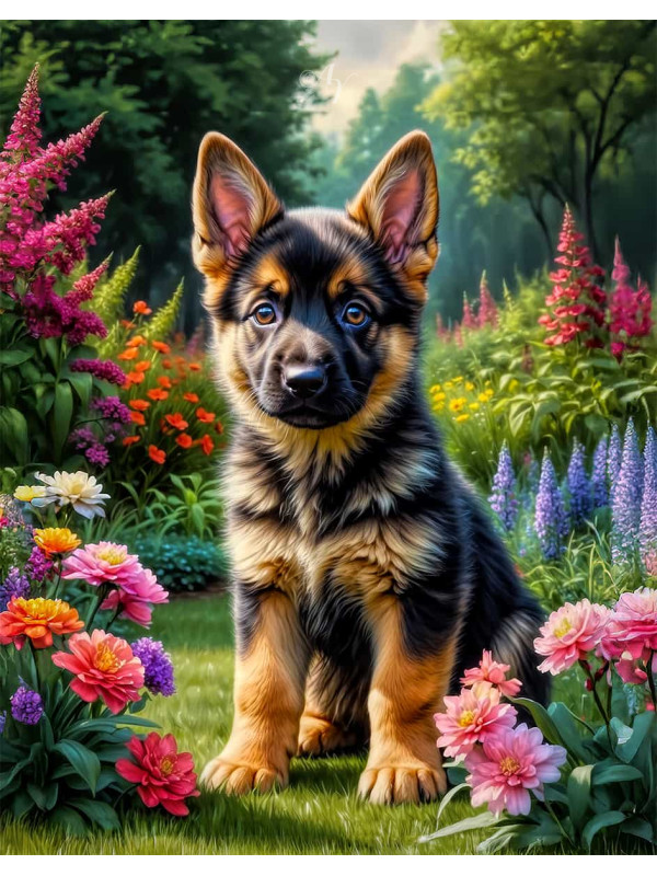 German Shepherd Puppy Portrait Paintings