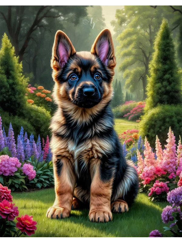 German Shepherd Puppy Portrait Paintings
