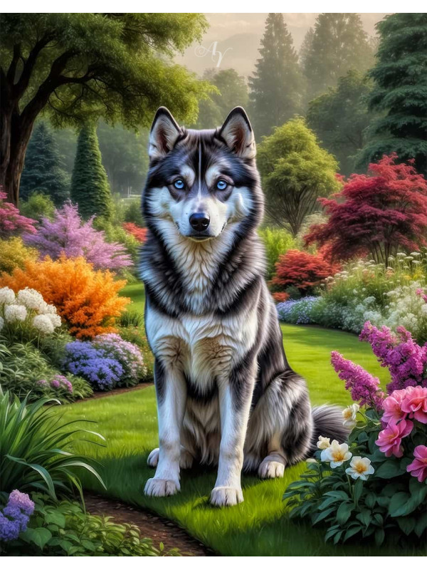 Siberian Husky Dog and Puppy Portrait Paintings