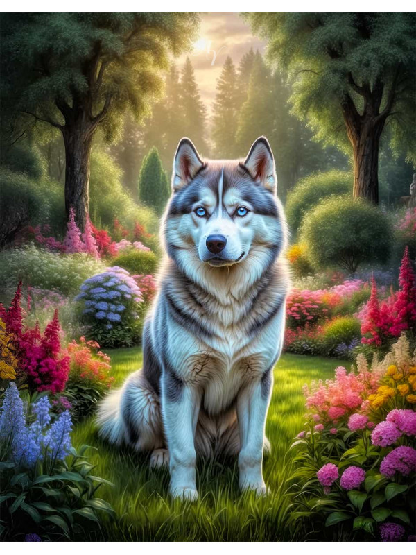 Siberian Husky Dog and Puppy Portrait Paintings