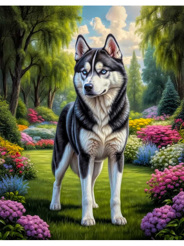 Siberian Husky Dog and Puppy Portrait Paintings