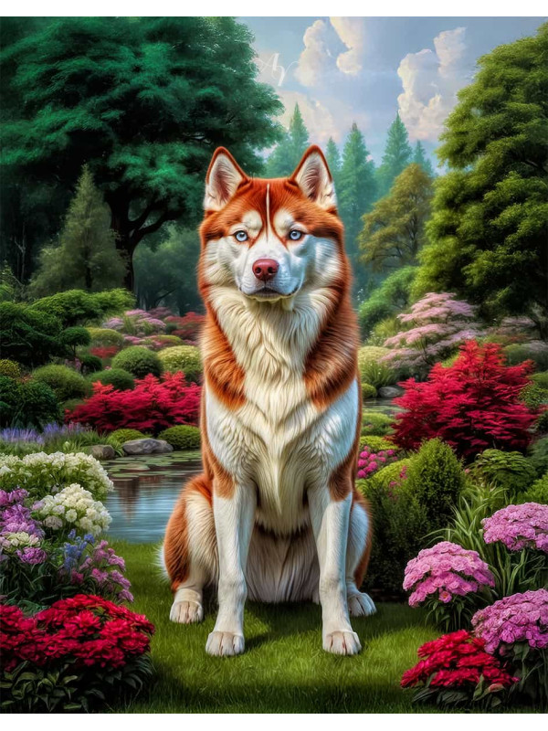 Siberian Husky Dog and Puppy Portrait Paintings