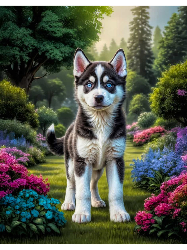 Siberian Husky Dog and Puppy Portrait Paintings
