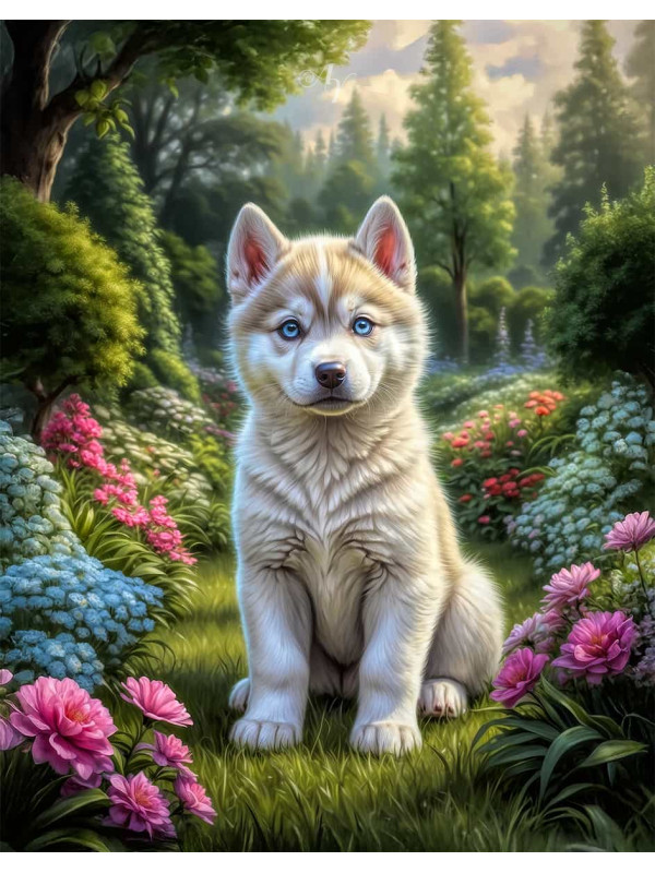 Siberian Husky Dog and Puppy Portrait Paintings