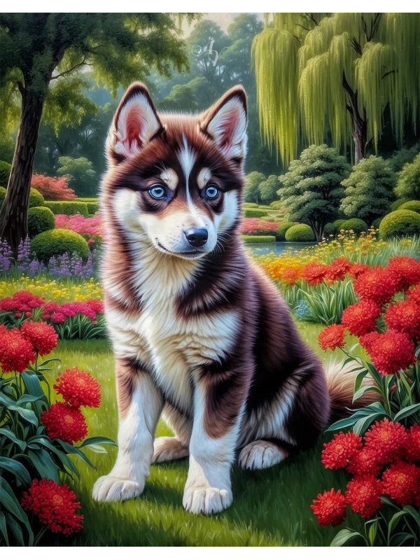 Siberian Husky Dog and Puppy Portrait Paintings