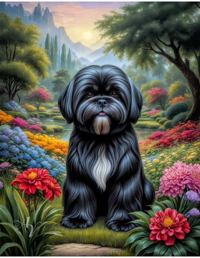 Lhasa Apso Dog Portrait Paintings