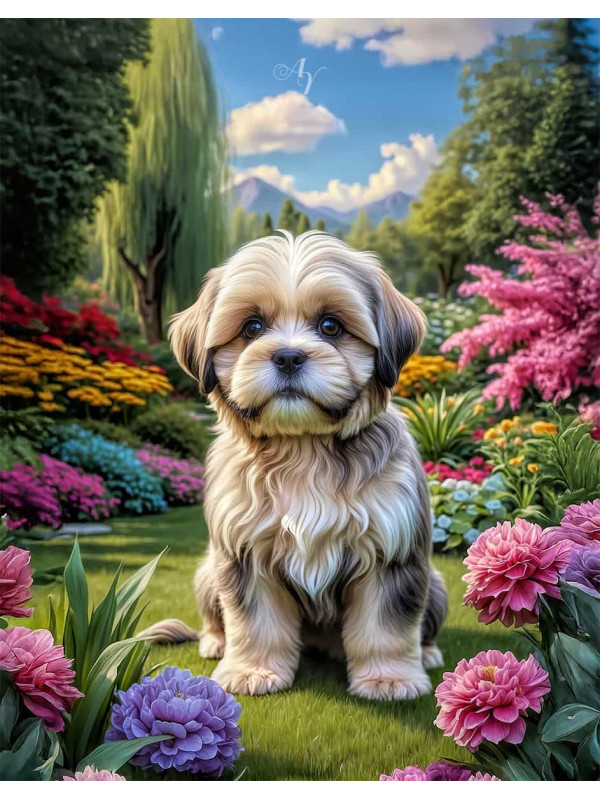 Lhasa Apso Dog Portrait Paintings