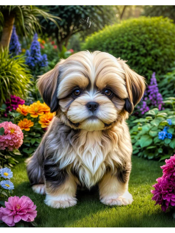 Lhasa Apso Dog Portrait Paintings