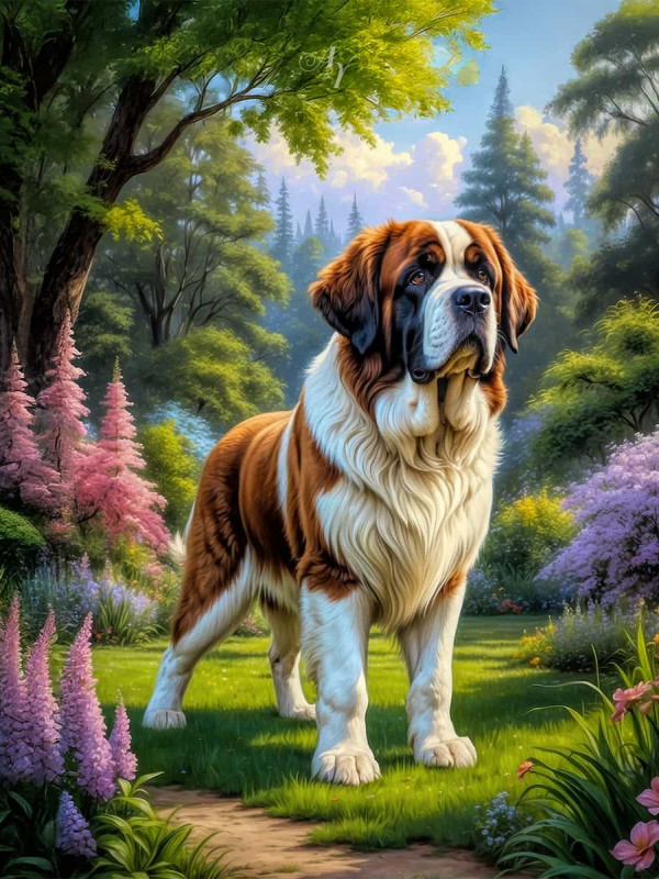 Saint Bernard Dog Portrait Paintings