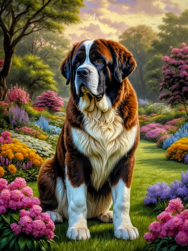 Saint Bernard Dog Portrait Paintings