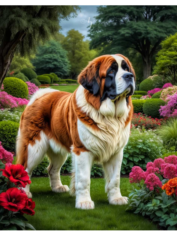Saint Bernard Dog and Puppy Portrait Paintings
