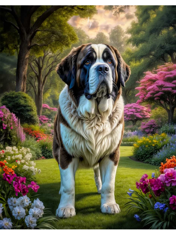 Saint Bernard Dog and Puppy Portrait Paintings