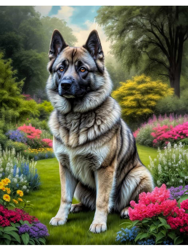 Norwegian Elkhound Dog Portrait Paintings