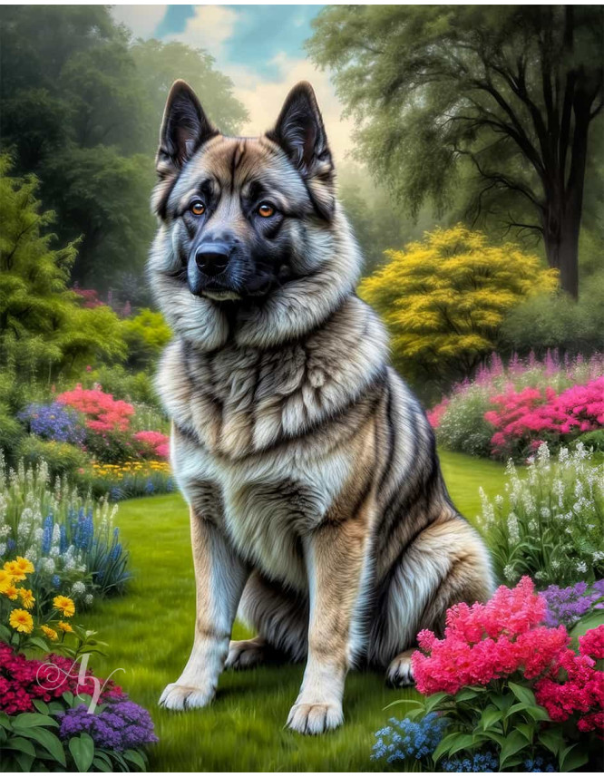 Norwegian Elkhound Dog Portrait Paintings
